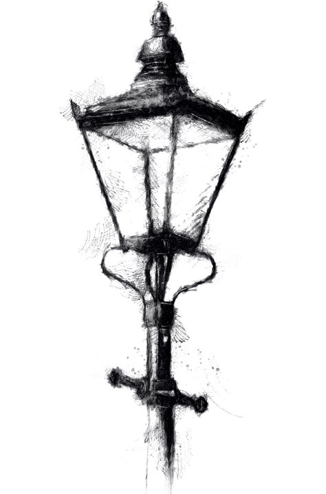 Street Light Tattoo Design, Narnia Lamp Post Drawing, Lamppost Sketch, Street Lantern Drawing, Lampost Drawing, Light Post Drawing, Streetlight Drawing, Street Lamp Sketch, Street Lamp Tattoo