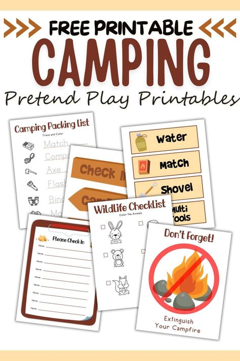 Camping Dramatic Play Preschool Free Printable, Camping Dramatic Play Preschool Ideas, Free Dramatic Play Printables, Camping Pretend Play, Dramatic Play Printables Free, Recycled Instruments, Preschool Camping Activities, Camping Dramatic Play, Preschool Camping