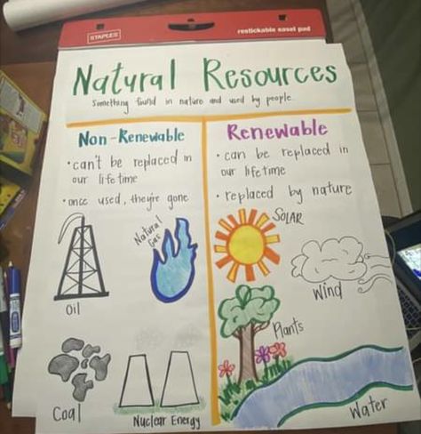 Natural Resources Poster, Natural Resources Anchor Chart, Energy Conservation Poster, Biology Posters, Classroom Structure, Green Economy, Science Wall, Fourth Grade Science, Middle School Science Classroom