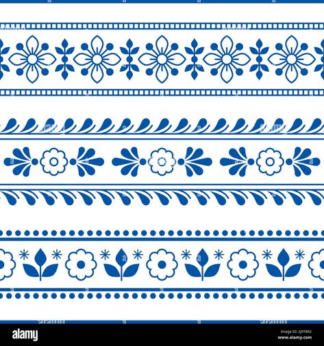 Folk Art Border, Nordic Folk Art, Scandinavian Floral, Chinoiserie Pattern, Blue Flower Painting, Floral Textile, Free Stencils, Floral Border Design, Scandinavian Folk Art