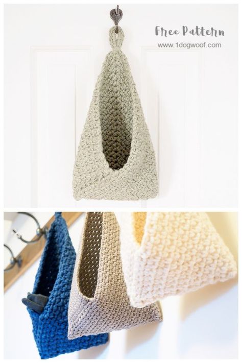 Hanging Bramble Basket Free Crochet Patterns Easy Crochet Hanging Basket, Free Pattern Crochet Hanging Basket, Crochet Wall Pouch, Crochet Wall Hanging Baskets Free Patterns, Crochet Wall Basket Free Pattern, Crochet Hanging Baskets Free Patterns, Hanging Baskets On Wall, Hanging Basket Diy, Bathroom Storage Diy