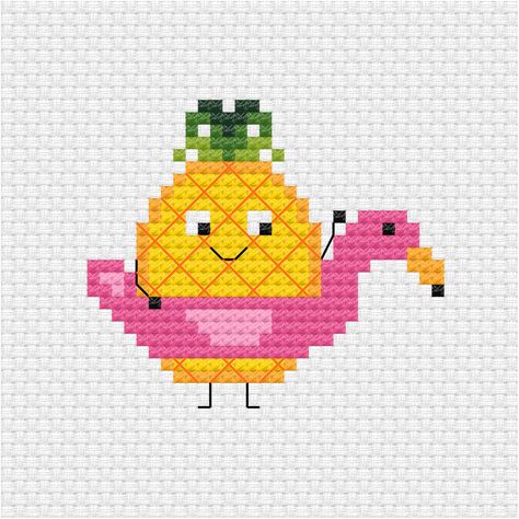 Cross Stitch Summer Pattern, Cross Stitch Pixel Patterns, Cross Stitch Summer, Summer Cross Stitch Patterns, Pineapple Cross Stitch, Summer Cross Stitch, Kawaii Cross Stitch, Summer Pineapple, Cute Pineapple