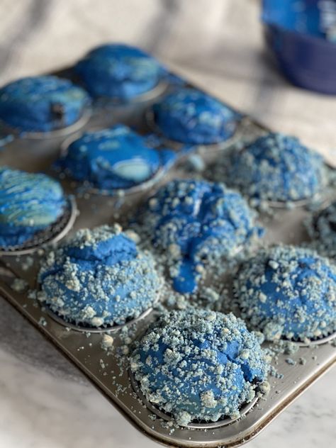 Gluten-Free Blue Blueberry Muffins - nocrumbsleft Blue Muffins, Blue Muffin, Brunch Foods, Gluten Free Blueberry Muffins, Paleo Gluten Free Recipes, Blue Icing, Vegan Muffins, Oat Muffins, Muffin Bread