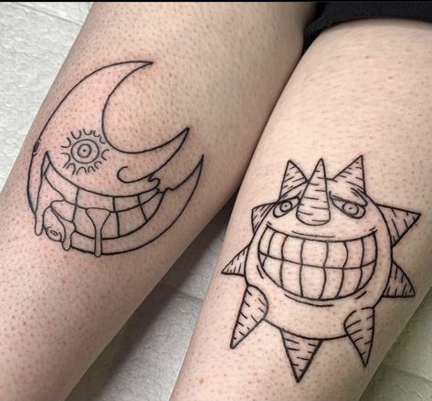 Chipotle Bag Tattoo, Soul Eater Tattoo Stencil, Soul Eater Sun Tattoo, Sun And Moon Soul Eater Tattoo, Soul Eater Sun And Moon, Soul Eater Moon Tattoo, Soul Eater Panel Tattoo, Soul Eater Sun And Moon Tattoo, Black Star Tattoo Soul Eater