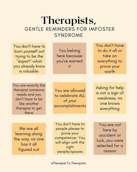 Support Page for Mental Health Professionals | Imposter syndrome can be crippling and debilitating and many of us therapists have experienced it and may still continue to. You are not… | Instagram The Imposter, Support Page, Mental Health Facts, Mental Health Therapy, Mental Health Counseling, Imposter Syndrome, Counseling Activities, Therapy Counseling, Family Therapy