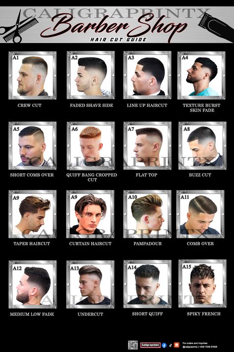 BARBERSHOP POSTER, HARICUT FOR MEN, 2024 HAIRCUT FOR MEN,HAIRCUTFORMEN, HAIRCUTTRENDS Barber Shop Poster, Barber Shop Pictures, Barbershop Poster, Barber Poster, Haircut Guide, Barber Shop Haircuts, Mens Hairstyles Fade, Baby Blue Background, High Quality Picture