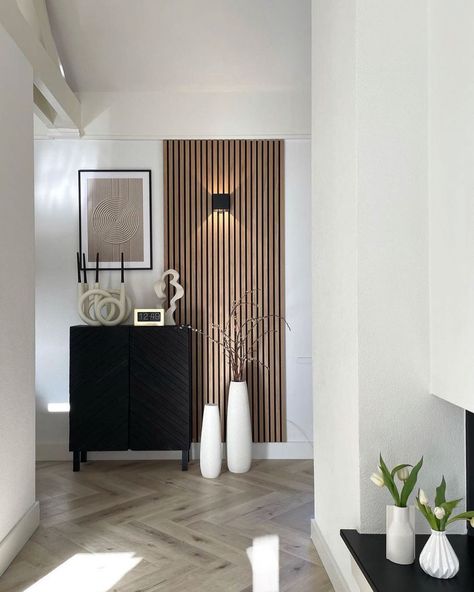 Wood Eco on Instagram: “Wood 🌳 eco. Slat wood wall panels. #woodeco.ca” Wooden Panelling, Wood Slat Wall, Accent Walls In Living Room, Home Entrance Decor, Studio Apartment Decorating, Entrance Decor, Wood Panel Walls, Slat Wall, Wood Flooring