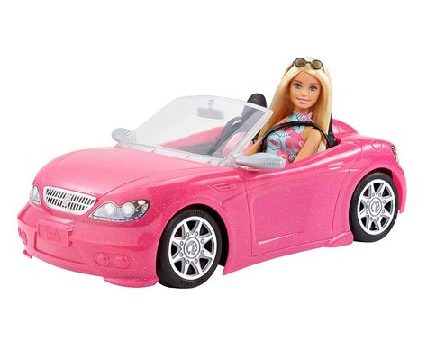 Barbie Doll Car, Colorful Floral Dress, Barbie Car, Pink Convertible, Holiday Barbie, Barbie Toys, Pink Car, Barbie Collection, Mattel Barbie