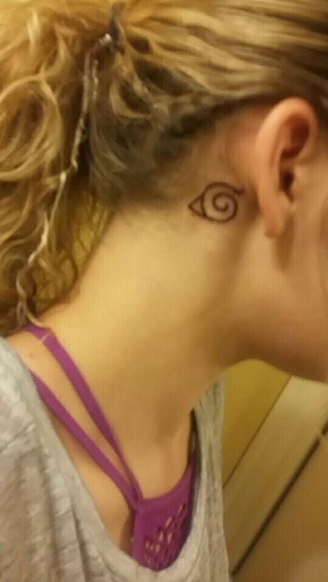 Hidden leaf village tattoo! Naruto. Hidden Leaf Village Tattoo, Leaf Village Tattoo, Village Tattoo, Tattoos Ear, Naruto Tattoos, Hidden Leaf Village, Tattoo Behind Ear, Leaf Village, Ear Tattoo