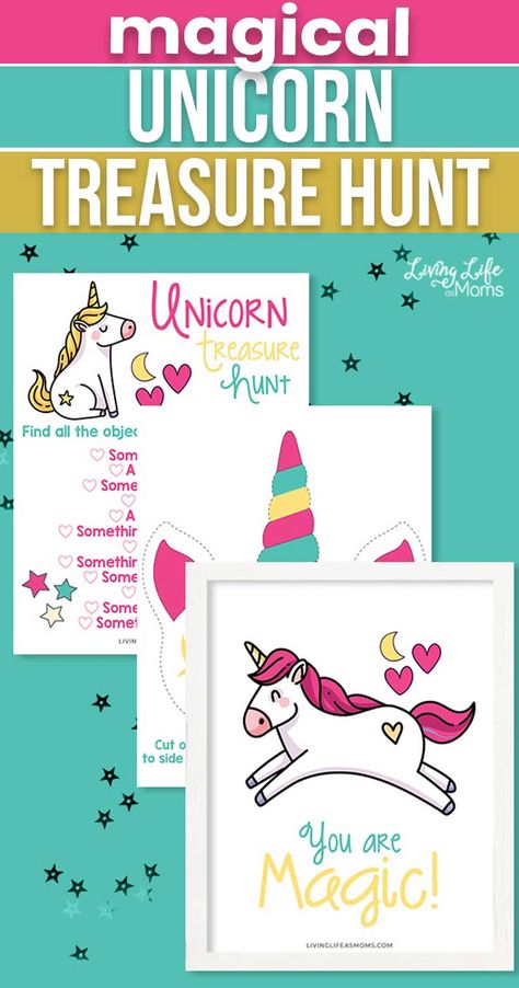 Little girls everywhere are fascinated by unicorns. Share a little magical fun with your little ones with a unicorn treasure hunt activity. #unicorngames #unicorncraft #scavengerhuntforgirls #freehomeschooldeals #fhdhomeschoolers Unicorn Treasure Hunt Printable, Unicorn Scavenger Hunt Clues, Unicorn Party Activities For Kids, Unicorn Scavenger Hunt, Unicorn Treasure Hunt, Handprint Calendar, Unicorn Games, Treasure Hunt For Kids, Creative Movement