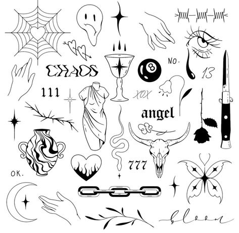 Printable Tattoo Designs Templates, 8 Ball Tattoo Ideas, Simple Chain Tattoo, Magic 8ball Tattoo, Easy Snake Tattoo, Easy Tattoos For Beginners Simple, Generic Tattoos, Spiderweb Tattoo Design, Snake Flash Tattoo