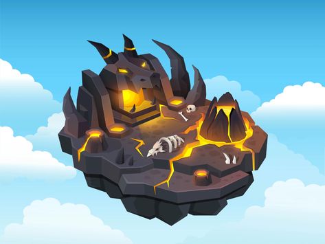 Volcano island for game by Phich on Dribbble Dance Floor Background, Game User Interface, Disco Dance Floor, Volcano Island, Volcano Lava, Floor Background, Evil Fairy, Castle Illustration, Minecraft Anime