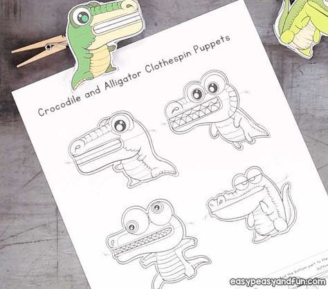 Crocodile Clothespin Puppets - Easy Peasy and Fun Crocodile Puppet Diy, Shark Week Crafts, Crocodile Craft, Dinosaur Outfit, Fruit Creations, Puppets Diy, K Crafts, Animal Doodles, Coloring Supplies