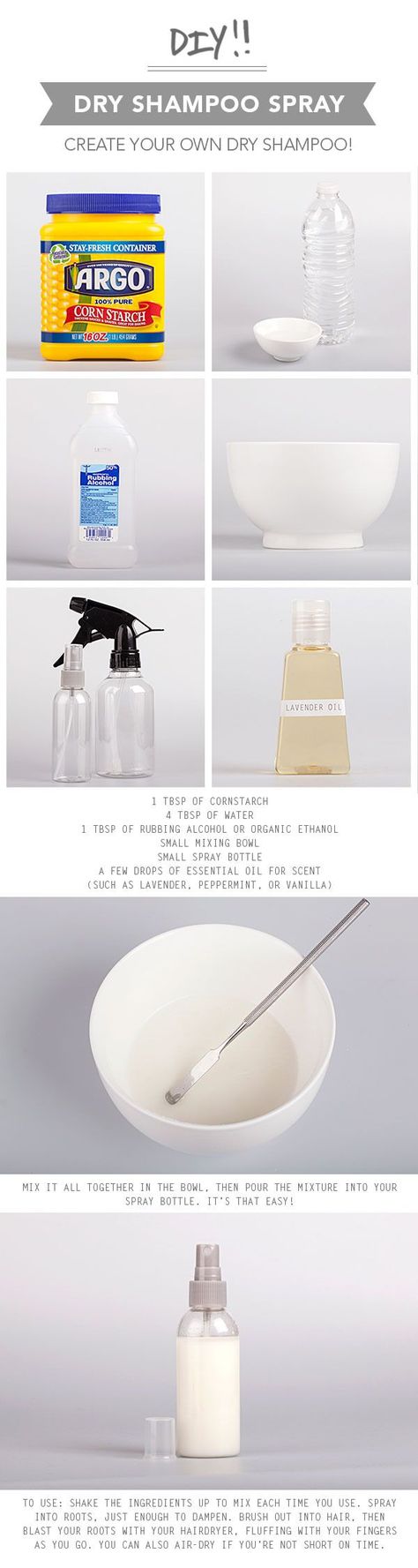 DIY Spray-On Dry Shampoo Shampoo Diy, Diy Dry Shampoo, Shampoo Recipe, Diy Shampoo, Diy Kosmetik, Hair Diy, Diy Sprays, Diy Body, Diy Health