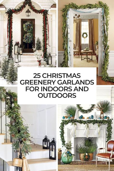 Christmas Outdoor Garland, Wrapped Columns, Cedar Garland, Outdoor Garland, White Garland, Snowy Christmas Tree, Evergreen Wreath, Lets See, Flocked Christmas Trees