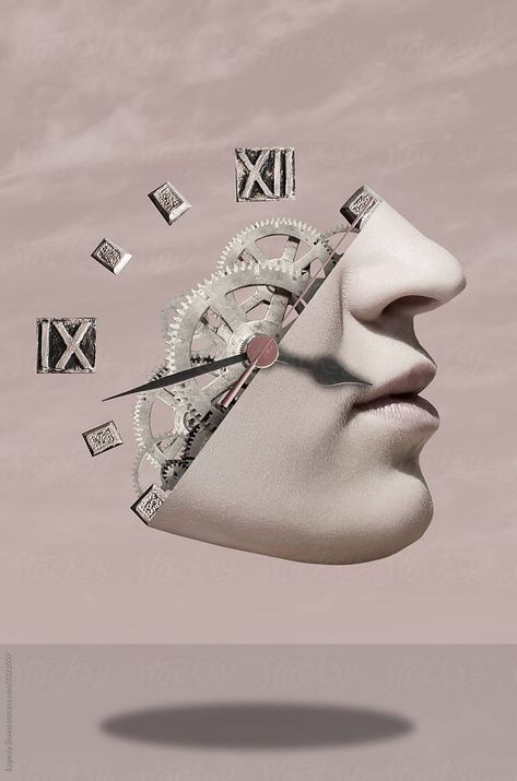 Dadaism Art, Simple Mechanics, Surreal Collage Art, Speculative Design, Surealism Art, Body Clock, Cyborgs Art, Hybrid Art, Surreal Portrait