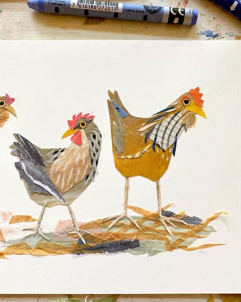 Chicken Collage Art, Chicken Collage, Chicken Portrait, Chicken Illustration, Chicken Pictures, October Art, Collage Book, Collage Art Projects, Paper Collage Art