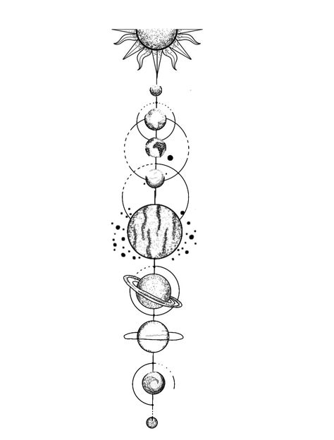 Space Spine Tattoo, Solar System Spine Tattoo, Space Sleeve, Solar System Tattoo, Rib Tattoos For Women, Moon Phases Tattoo, Silhouette Tattoos, Small Pretty Tattoos, Spine Tattoos For Women