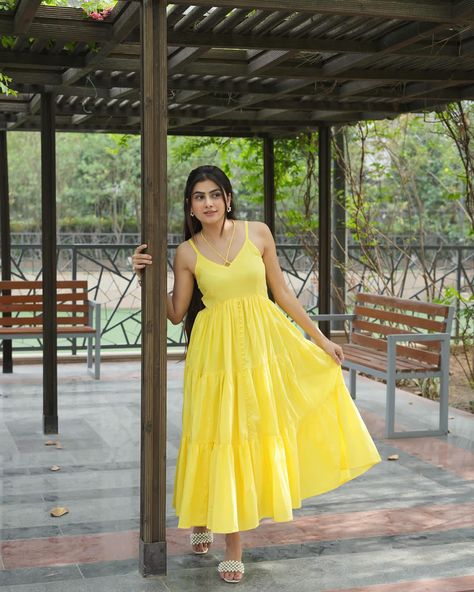 Crafted with precision and attention to detail our LIME YELLOW TIERED DRESS is both fashionable and comfortable! In frame : @dikshamohanpawar SHOP NOW🛍️ [Sundress, cotton dress for summer, maxi dress, vacation outfit ideas, holiday outfit inspo] #sajilo_official #dress #fashion #style #ootd #dresses #outfit #onlineshopping #instagood #instafashion #beauty #fashionblogger #dresses #partyweardresses #designerdresses #sale #newcollection #summerdresses #beachwear #cottondresses #shortdress... Chiffon Fashion, Long Frocks, Party Wear Dresses, Tiered Dress, Vacation Outfits, Western Wear, Holiday Outfits, Cotton Dresses, Sundress