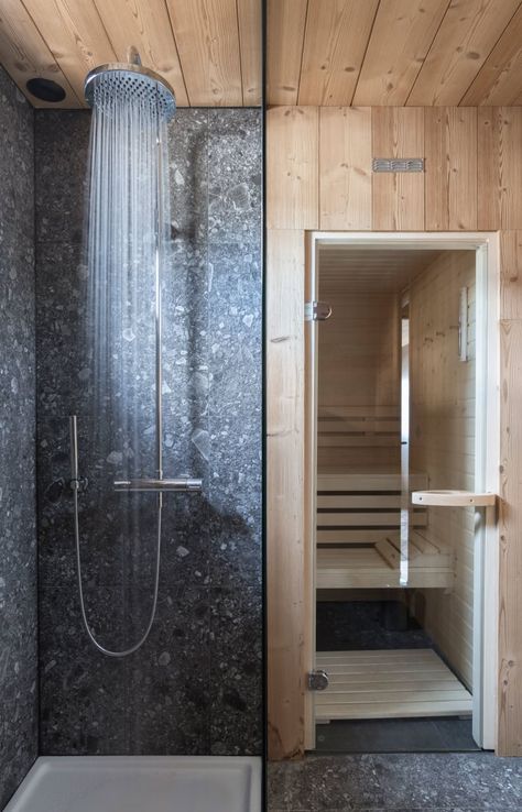 Basement Sauna, Modern Chalet, Sauna House, Ski Decor, Sauna Design, Sauna Room, Modern Farmhouse Bathroom, Unique Bathroom, Upstairs Bathrooms