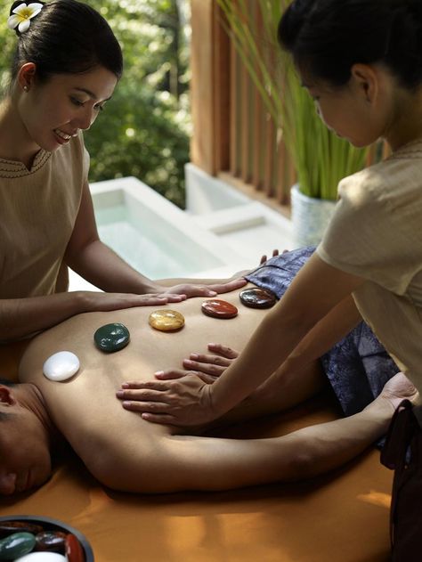 Have you ever heard about Chakra Crystal? It's a synchronised massage with two therapists work in harmony using alternating massage strokes. This holistic experience is enhanced with warm crystals that deeply relax and balance the chakras. #TheSpa #FSKohSamui Chakra Massage, Holistic Spa, Crystal Massage, Visit Thailand, Travel Thailand, Thailand Bangkok, Thai Massage, Crystal Therapy, Massage Room