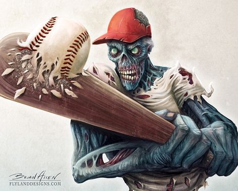 Zombie Baseball Player on Behance Zombie Baseball Player, Baseball Tattoos, Badass Skulls, Zombie Monster, Tattoo Skull, Zombie Art, Baseball Art, Graffiti Designs, Skull Drawing