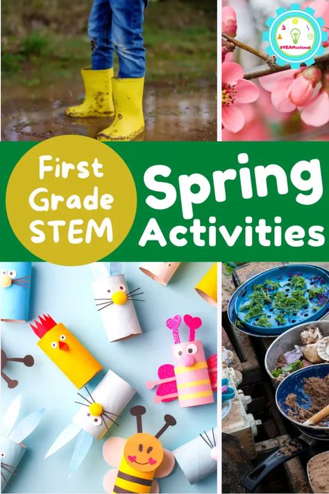 Exciting Hands-On Spring STEM Activities for First Grade Stem For First Grade, Spring Math Activities Kindergarten, Stem Activities For Kindergarten, Elementary Science Projects, Spring Science Experiments, Spring Stem Activities, Activities For 1st Graders, Spring Stem, Spring Theme Party