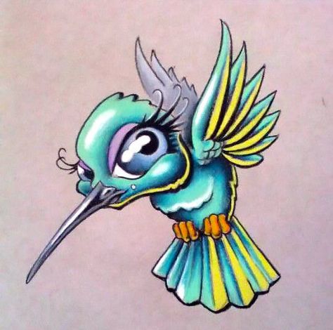 500+ Really Cool Tattoo Designs and Sketches - Cute Cartoon Hummingbird Tattoo Design Drawings Unique, Tier Tattoo, Bat Tattoo, Geniale Tattoos, Tatuaje A Color, Hummingbird Tattoo, Tattoo Design Book, Celtic Tattoos, New School Tattoo