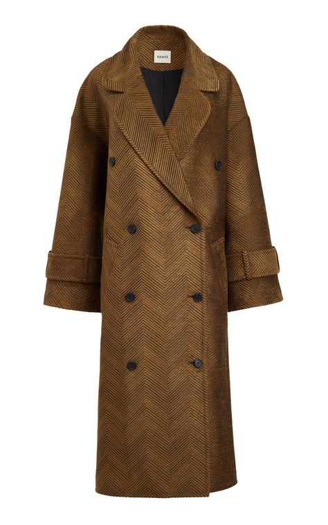 Fallon Double-Breasted Herringbone Coat by KHAITE for Preorder on Moda Operandi Herringbone Coat, Resort 2023, Green Coat, 2023 Collection, Silk Charmeuse, Global Fashion, Wearing Black, Moda Operandi, Daily Fashion