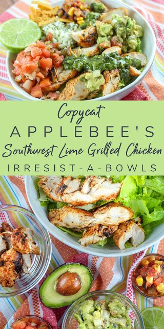 Copycat Applebee's Southwest Lime Grilled Chicken Irresist-a-bowl | The Food Hussy! Applebees Southwest Chicken Bowl, Southwest Chicken Bowl Recipe, Applebees Tex Mex Shrimp Bowl Recipe, Southwest Chicken Lettuce Wraps, Healthy Copycat Recipes, Southwest Chicken Bowl, Chicken Cilantro Lime, Lime Grilled Chicken, Chipotle Lime Chicken