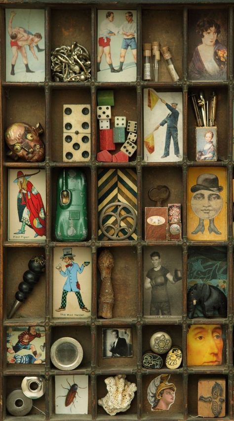 Small Object Display, Cabinets Of Curiosity, Printers Tray Display, Collections Of Objects Display, Printers Tray Ideas, Curiosity Display, Miniatures Display, Display Collections, Assemblage Art Collage