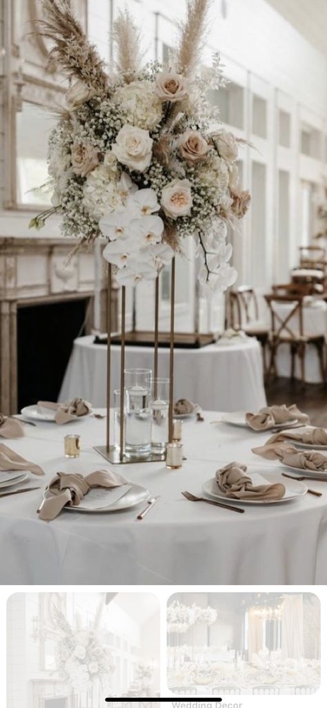 Beige Wedding Theme, Champagne Wedding Flowers, Neutral Wedding Decor, Glam Wedding Decor, Champagne Wedding Colors, Boho Wedding Centerpieces, Taupe Wedding, Rustic Glam Wedding, Neutral Wedding Flowers