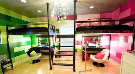 Half Green Half Pink 100% Awesome Room Boy And Girl Shared Room, Boy And Girl Shared Bedroom, Extreme Makeover Home Edition, Boys Shared Bedroom, Kids Shared Bedroom, Shared Girls Bedroom, Shared Bedroom, Twin Bedroom, Shared Room