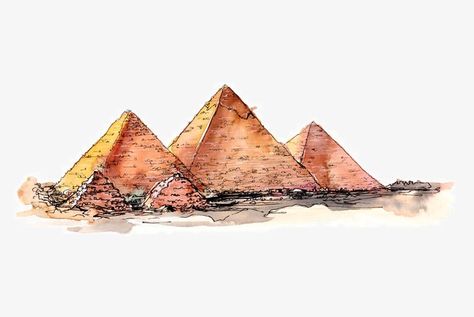 Pyramids Watercolor, Geometry Stickers, Ancient Egypt Architecture, Giza Pyramids, Architecture Drawing Sketchbooks, City Sketch, Travel Collage, Painted Illustration, Sketches Of People