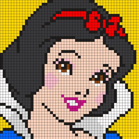 Snow White Square Perler Bead Pattern / Bead Sprite Modele Pixel Art, Disney Cross Stitch Patterns, Crochet Disney, Pixel Crochet, Pixel Art Grid, Snow White And The Seven Dwarfs, The Seven Dwarfs, Pola Kristik, Disney Cross Stitch