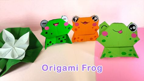 Playful origami frog, expertly folded from paper without the need for scissors or glue. BushrazOrigami's step-by-step instructions make the process engaging. Enjoy crafting this charming paper amphibian. Frog Tutorial, Paper Frog, Origami Frog, Paper Rings, Cute Origami, Folding Paper, Paper Ring, Origami Animals, How To Craft