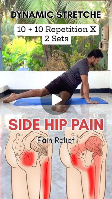 Aditya Gharat | Yoga & Fitness Coach on Instagram: "Side Hip Pain Relief ( Dynamic Stretch ) . @home_fitness_exercise  . . . . . . . . . . . . #hippain #kneepain #backpain #neckpain #physicaltherapy #lowbackpain #physiotherapy #jointpain #sciatica #painrelief #rehab #chiropractic #fitness #mobility #pain #physio #painfree #health #hipmobility #painmanagement #hippainrelief #injuryprevention #chronicpain #rehabilitation #footpain #wellness #backpainrelief" Hip Pain Relief Stretching, Low Back Pain Relief, Hip Pain Relief, Skin Natural Remedies, Hip Mobility, Pro Wrestler, Preventative Health, Back Pain Exercises, Hip Pain