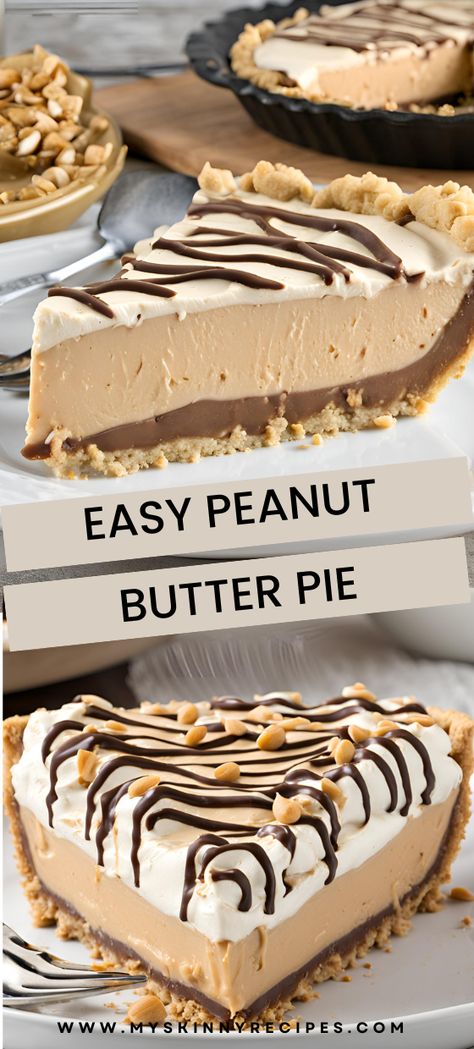 Indulge in the creamy, dreamy delight of this Easy Peanut Butter Pie! 🥜🥧 With a rich peanut butter filling and a crunchy graham cracker crust, it's perfect for any occasion. #PeanutButterPie #NoBakeDessert #EasyRecipes #myskinnyrecipes Condensed Milk Peanut Butter Pie, Nutty Butter Pie, Jiff Peanut Butter Pie, Peanut Butter Pie Graham Cracker Crust, Pies In Graham Cracker Crust, Creamy Peanut Butter Pie, Chocolate Peanut Butter Pie Recipe, Amish Peanut Butter Cream Pie, Graham Cracker Pie Recipes