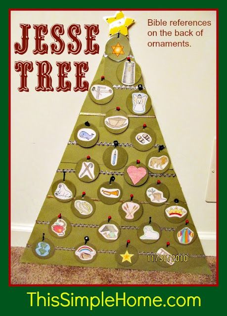 Homemade Jesse Tree  Tell the story of Jesus with Scripture and ornaments with this Christmas Jesse Tree.  (Like an Advent calendar.) Easter Story Eggs, Jesus Tree, Jesse Tree Advent, Jesse Tree Ornaments, Advent Calendar Activities, Advent For Kids, Jesse Tree, Christ Centered Christmas, Advent Activities