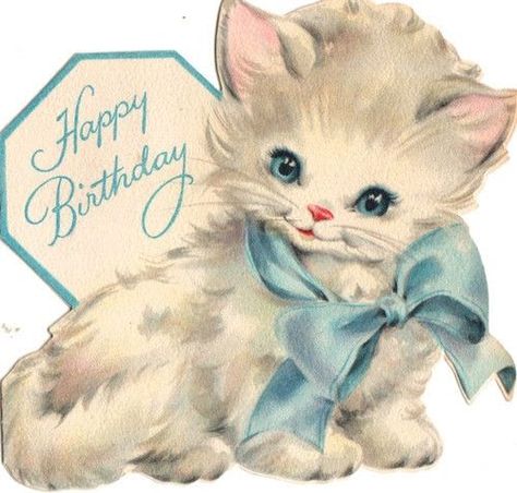 Birthday Tree, Kittens Vintage, Kitten Birthday, Birthday Cat, Cat Birthday Card, Vintage Birthday Cards, Cat White, Image Chat, White Kittens