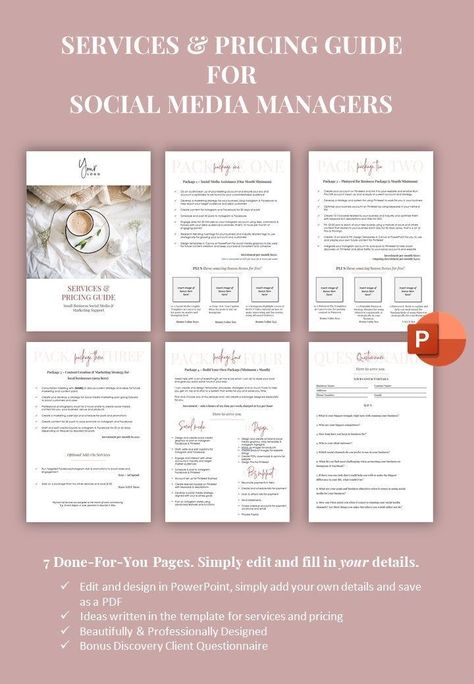 Services and Pricing Guide for Social Media Managers - Etsy Australia | Social media marketing pricing, Social media manager, Social media Social Media Manager Pricing, Social Media Marketing Pricing, Client Questionnaire, Template For Social Media, Social Media 101, Social Media Packages, Social Media Guide, Pricing Guides, Social Media Consultant