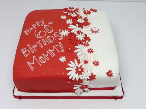 A beautiful red and white birthday cake for mom - Belle's Patisserie Red And White Birthday Cake, Square Birthday Cake Ideas, 70th Birthday Cake For Women, Birthday Cake Ideas For Women, Square Birthday Cake, Cake For Mom, White Birthday Cake, White Birthday Cakes, Birthday Cake For Mom