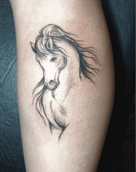 Horse Tattoo Design Ideas Images White Horse Tattoo Ideas, Horse Tattoo Design Sketches, Tattoo Ideas Horse, Horse Tattoo Ideas For Women, Horse Tattoo Ideas, Small Horse Tattoo, Tattoo Above Knee, Unicorn Tattoo Designs, Black And White Flower Tattoo