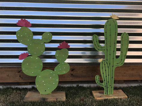 Wooden Cactus Cutout, Cactus Wood Art, Cactus Yard Art, Cardboard Cactus, Cowboy Birthday Party Decorations, Monumental Vbs, Wood Cactus, Cactus Party Decor, Cowboy Theme Party