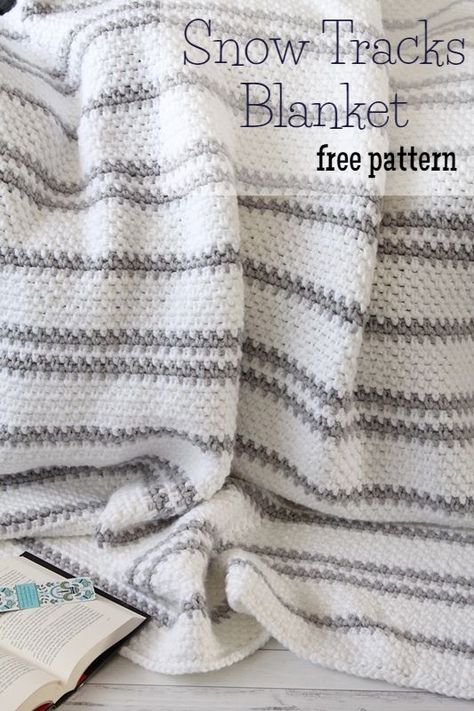 {Free Crochet Pattern} Snow Tracks Blanket | Threadbare Creations | Bloglovin’ Snow Crochet, Threadbare Creations, Snow Tracks, Crochet Throws, Recipes Tutorials, Winter Blanket, Winter Blankets, Crochet Afghans, Needlework Patterns