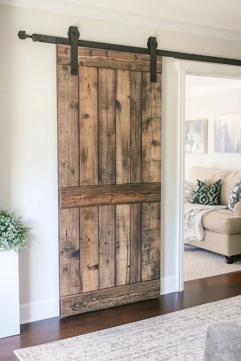 "Transform any room with a custom DIY Barn Door! 🚪🛠️ #HomeDIY #BarnDoorIdeas #RusticDecor" Sliding Barn Doors For Closet, Small Barn Doors Sliding, Sliding Barn Doors In The House, Bedroom Barn Door Ideas, Barn Closet Door, Barn Door Diy, Sliding Barn Door Closet, Bedroom Barn Door, Closet Mirror