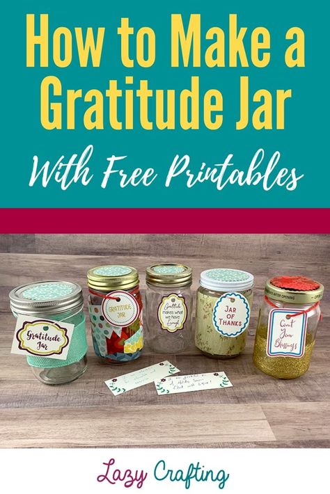 Be Happier with an Easy DIY Gratitude Jar | Gratitude Jar | Jar Crafts | Gratitude | Mason Jar #gratitiudejar #masonjar #jarcrafts #gratitude Jar Design Ideas, Gratitude Jars, Joy Jar, Gratitude Crafts, Blessings Jar, Prayer Jar, Quote Jar, Diy Decoupage, Decoupage Jars