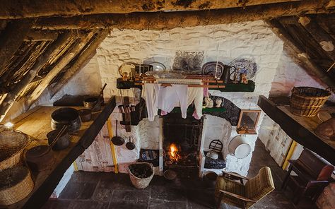 The ancient Irish tradition of telling stories and singing songs around an open hearth fire is being revived at a beautiful thatched cottage which is just a short walk from the heart of Galway City. Traditional Irish Cottage Interiors, Irish Cottage Interiors, Ancient Irish, Ireland Cottage, Irish Houses, Galway City, Irish Cottage, Into The West, English Decor