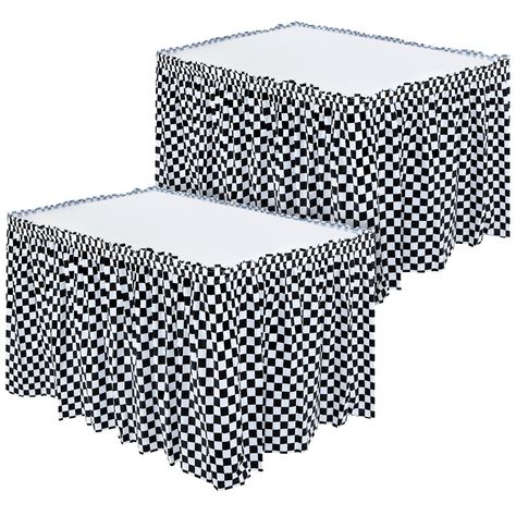 PRICES MAY VARY. What You Can Get: what you will receive are 2 pieces of black and white checkered table skirt, appropriate for decorating your race car parties; The classic design and large size will enable you to use them for dining tables in many scenarios, or you can share them with others Trustworthy Material: our table skirt for birthday party is made of quality plastic material with fine workmanship, safe and odorless, lightweight and waterproof, flat and smooth, easy to apply and handle, Racing Theme Party, Car Party Decorations, Desk Skirt, Car Themed Wedding, Racing Car Party, Checkered Table, Racing Baby, Awards Banquet, Racing Theme