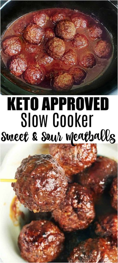 Low carb slow cooker meatballs is a simple meal to make for family or friends. If you're in a hurry, just throw the meatballs and keto approved sauce into the crockpot and you are all set to have a delicious meal when you return home. This recipe is also perfect fo the holidays! It makes an easy appetizer for all of your upcoming holiday parties! #keto #lowcarb #crockpot #slowcooker #dinner #appetizer Desayuno Keto, Sweet And Sour Meatballs, Low Carb Slow Cooker, Slow Cooker Meatballs, Keto Crockpot Recipes, Resep Diet, Low Carb Diets, Ketogenic Diet Meal Plan, Crock Pot Recipes